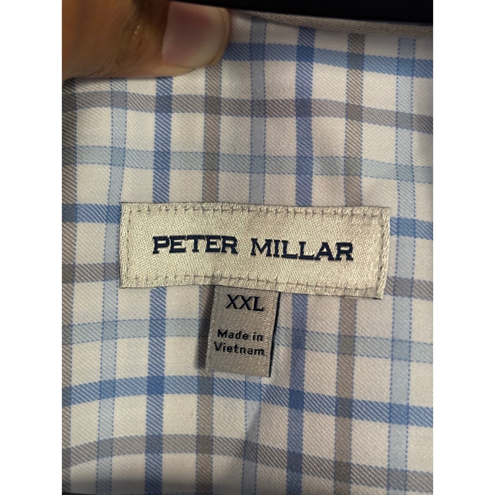 Peter Millar Mens XXL Blue White Plaid Long Sleeve Button Down Shirt Check - Picture 3 of 5